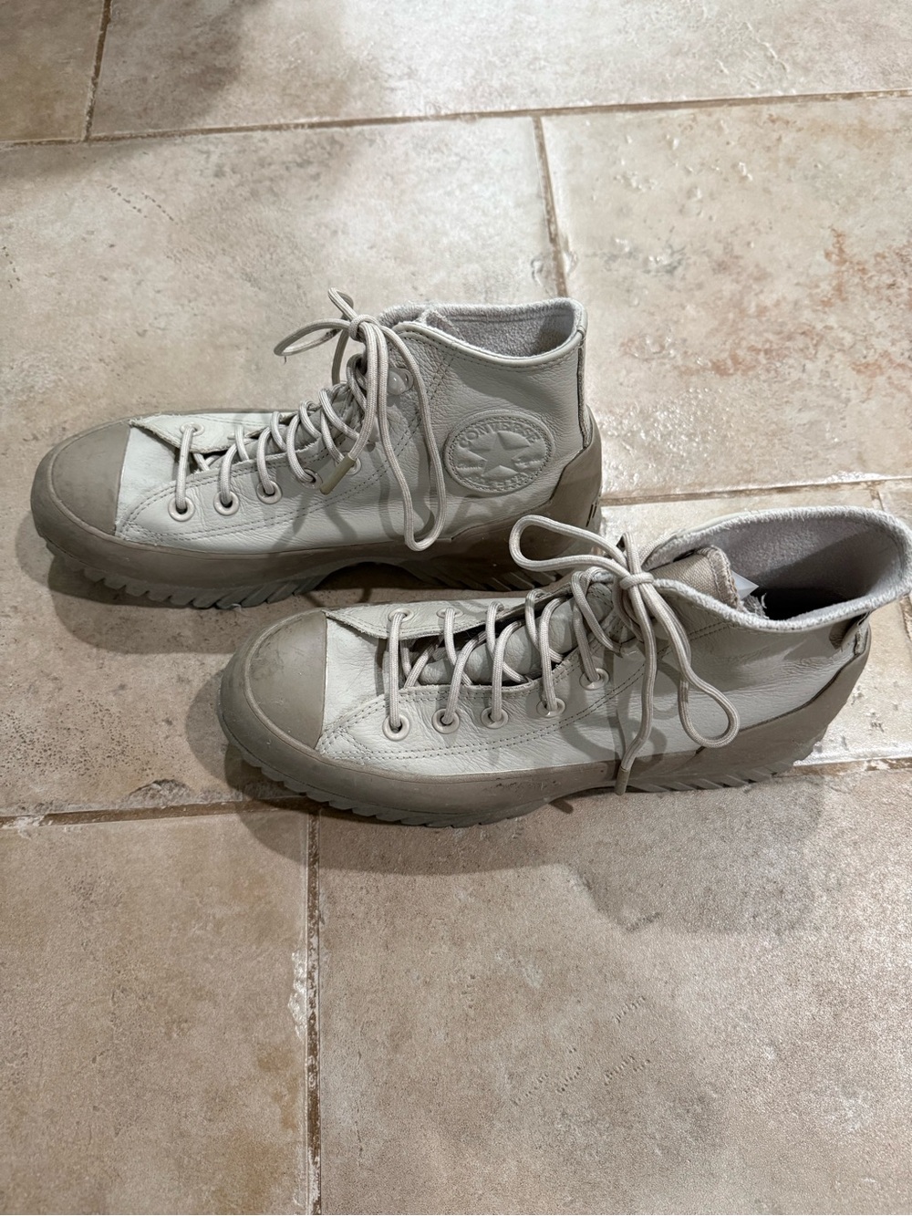 High-Top Leather Platform Sneakers in Light Gray for Women